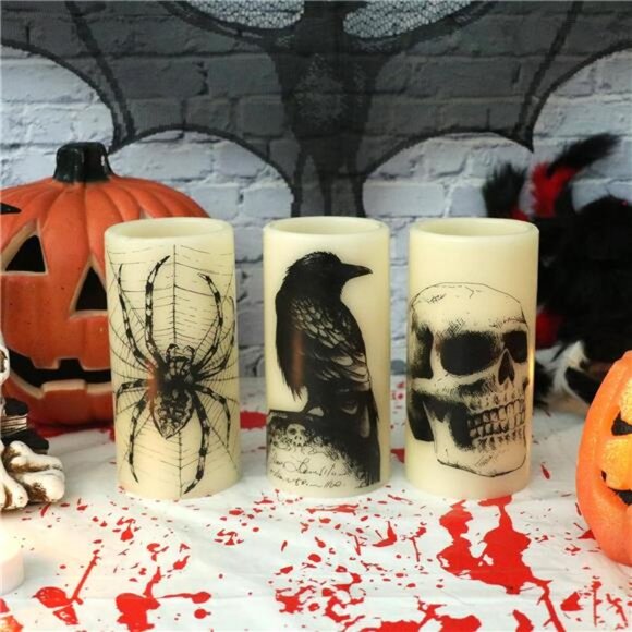 Halloween LED Flameless Flickering Candles Battery Operated with 6H Timer - Picture 4 of 7